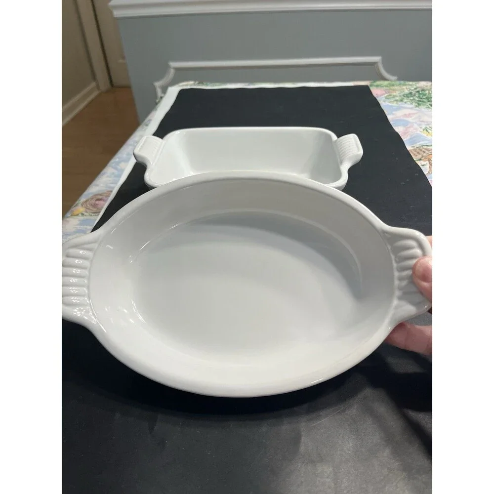 LE CREUSET Stoneware Rectangular & Oval Baking Dish Cotton White New